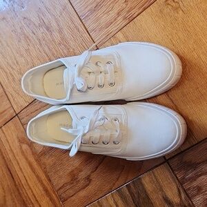 Madden Girl Bexx white fabric low-top lace-up womens sneakers.